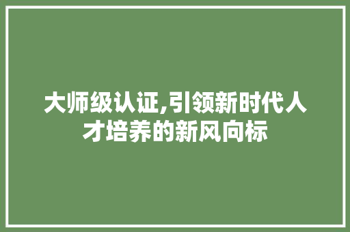 大师级认证,引领新时代人才培养的新风向标