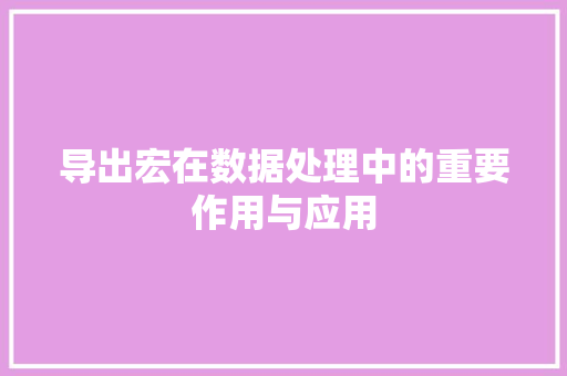 导出宏在数据处理中的重要作用与应用 GoogleSEO