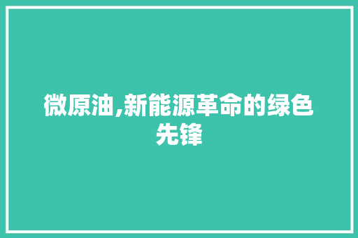 微原油,新能源革命的绿色先锋 神马SEO