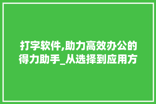 打字软件,助力高效办公的得力助手_从选择到应用方法详解 GoogleSEO