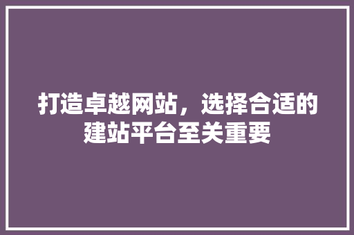 打造卓越网站，选择合适的建站平台至关重要