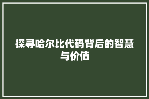 探寻哈尔比代码背后的智慧与价值 必应SEO