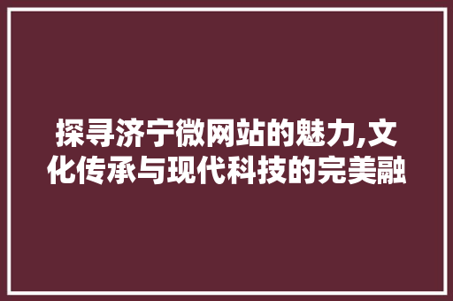 探寻济宁微网站的魅力,文化传承与现代科技的完美融合 神马SEO