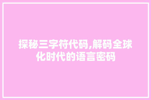 探秘三字符代码,解码全球化时代的语言密码 GoogleSEO