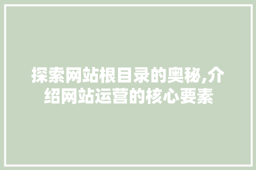 探索网站根目录的奥秘,介绍网站运营的核心要素 百度SEO