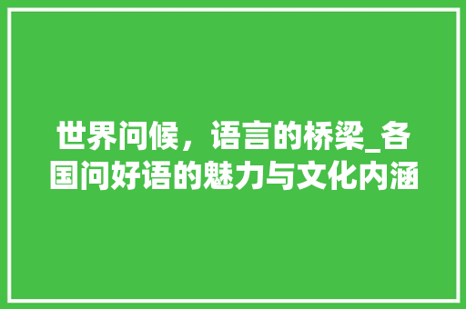世界问候，语言的桥梁_各国问好语的魅力与文化内涵