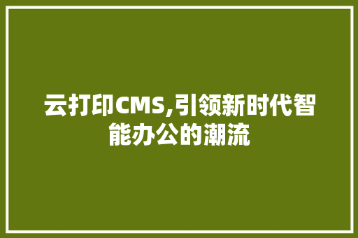 云打印CMS,引领新时代智能办公的潮流 百度SEO