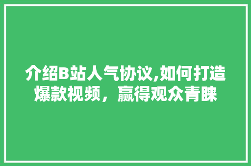 介绍B站人气协议,如何打造爆款视频，赢得观众青睐 GoogleSEO