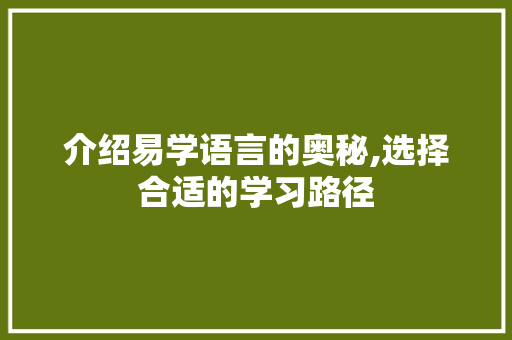 介绍易学语言的奥秘,选择合适的学习路径 搜狗SEO