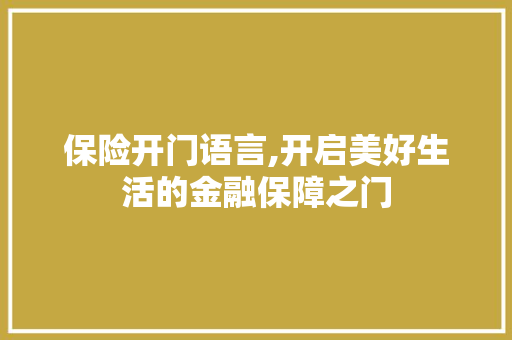 保险开门语言,开启美好生活的金融保障之门 必应SEO