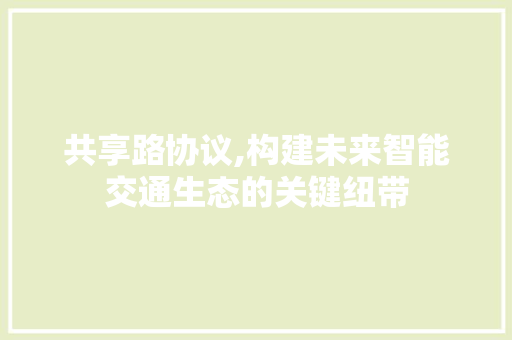 共享路协议,构建未来智能交通生态的关键纽带 百度SEO