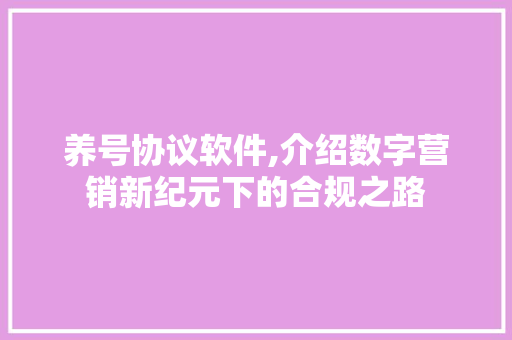 养号协议软件,介绍数字营销新纪元下的合规之路 神马SEO