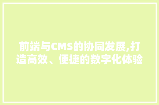 前端与CMS的协同发展,打造高效、便捷的数字化体验 神马SEO