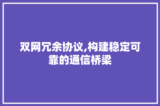 双网冗余协议,构建稳定可靠的通信桥梁 神马SEO