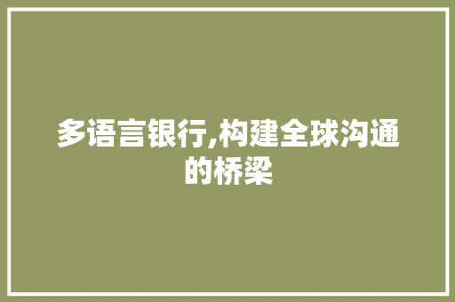 多语言银行,构建全球沟通的桥梁 神马SEO