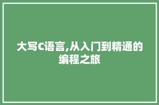 大写C语言,从入门到精通的编程之旅