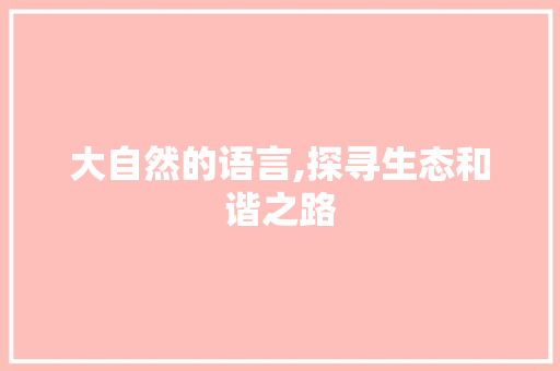 大自然的语言,探寻生态和谐之路 GoogleSEO