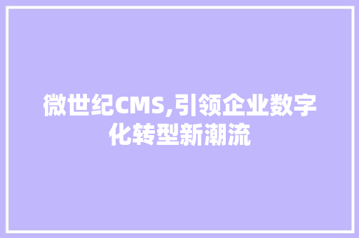微世纪CMS,引领企业数字化转型新潮流 GoogleSEO