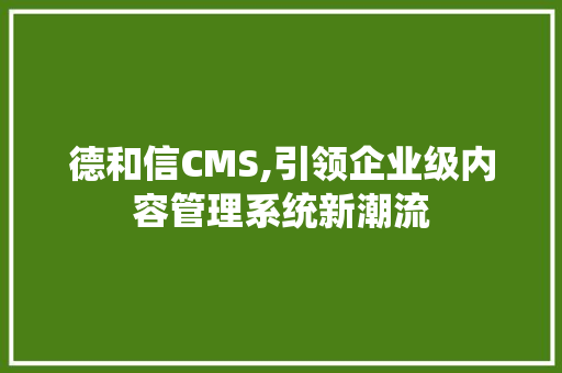 德和信CMS,引领企业级内容管理系统新潮流 百度SEO