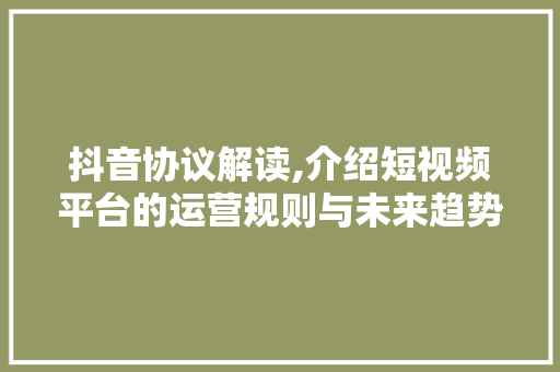 抖音协议解读,介绍短视频平台的运营规则与未来趋势 神马SEO