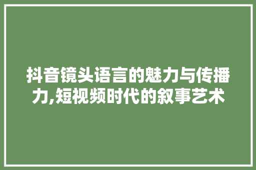 抖音镜头语言的魅力与传播力,短视频时代的叙事艺术 GoogleSEO