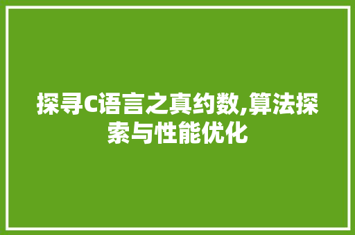 探寻C语言之真约数,算法探索与性能优化 必应SEO