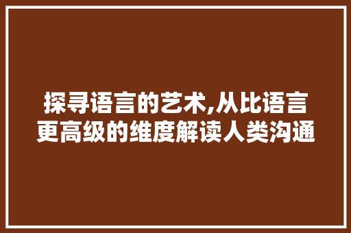 探寻语言的艺术,从比语言更高级的维度解读人类沟通的奥秘 GoogleSEO