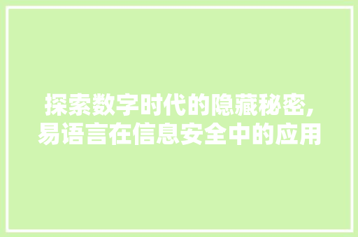 探索数字时代的隐藏秘密,易语言在信息安全中的应用
