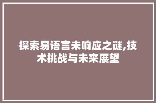 探索易语言未响应之谜,技术挑战与未来展望 神马SEO