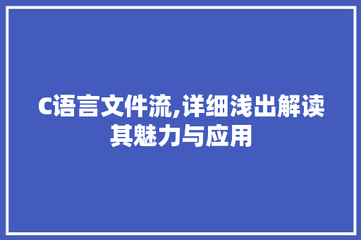 C语言文件流,详细浅出解读其魅力与应用 神马SEO