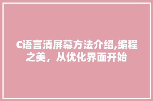 C语言清屏幕方法介绍,编程之美，从优化界面开始 GoogleSEO