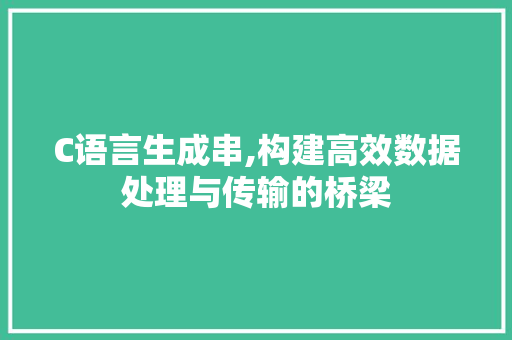 C语言生成串,构建高效数据处理与传输的桥梁 GoogleSEO