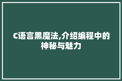 C语言黑魔法,介绍编程中的神秘与魅力 神马SEO