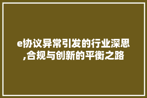 e协议异常引发的行业深思,合规与创新的平衡之路 神马SEO