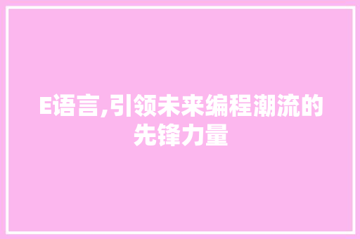 E语言,引领未来编程潮流的先锋力量 神马SEO