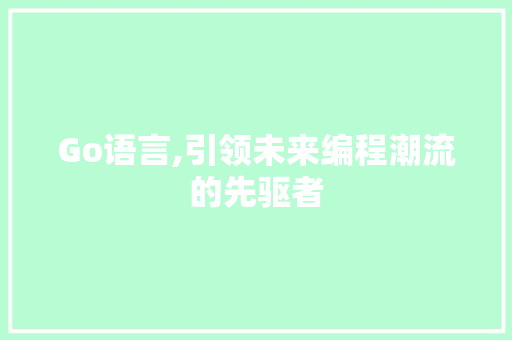 Go语言,引领未来编程潮流的先驱者 必应SEO
