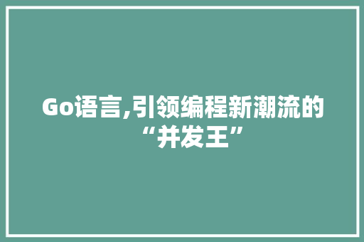 Go语言,引领编程新潮流的“并发王” 神马SEO