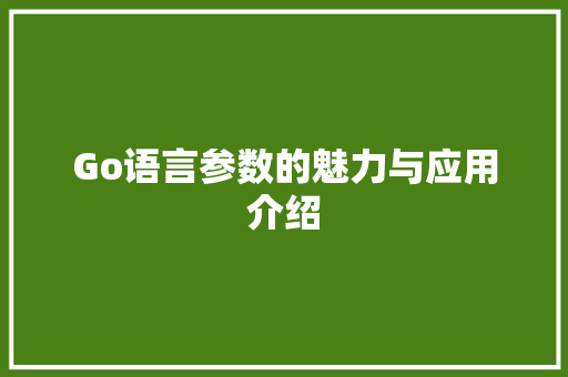 Go语言参数的魅力与应用介绍