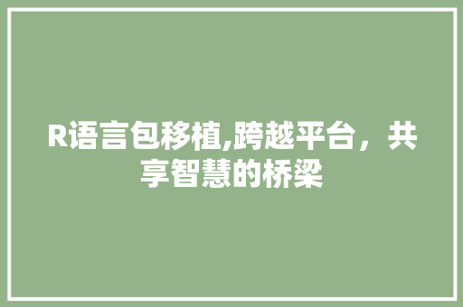 R语言包移植,跨越平台，共享智慧的桥梁 神马SEO