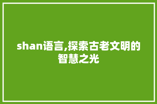 shan语言,探索古老文明的智慧之光 GoogleSEO