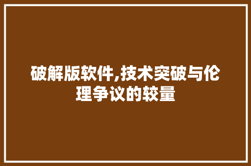 破解版软件,技术突破与伦理争议的较量 神马SEO