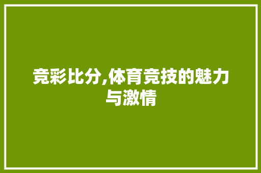 竞彩比分,体育竞技的魅力与激情 搜狗SEO