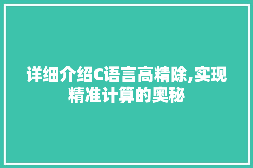 详细介绍C语言高精除,实现精准计算的奥秘 必应SEO