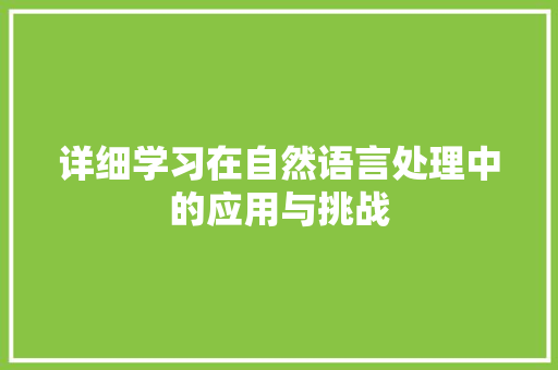 详细学习在自然语言处理中的应用与挑战 GoogleSEO