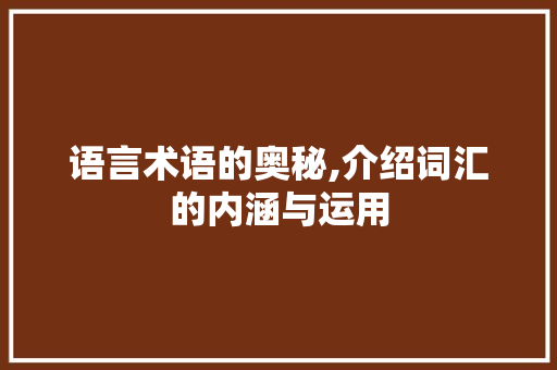 语言术语的奥秘,介绍词汇的内涵与运用 必应SEO