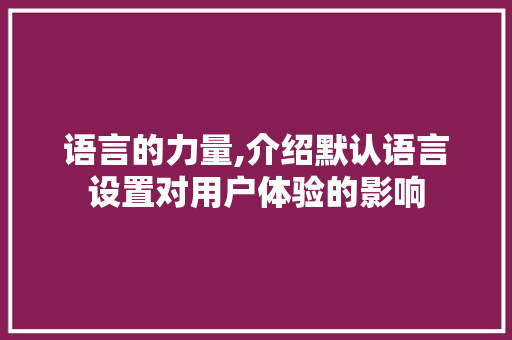 语言的力量,介绍默认语言设置对用户体验的影响 必应SEO
