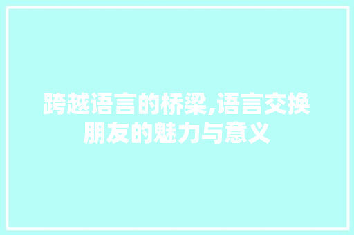 跨越语言的桥梁,语言交换朋友的魅力与意义 搜狗SEO