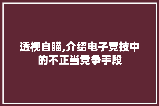 透视自瞄,介绍电子竞技中的不正当竞争手段 必应SEO