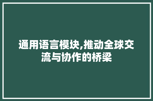通用语言模块,推动全球交流与协作的桥梁 搜狗SEO