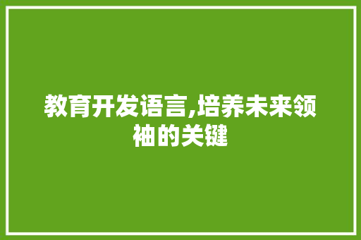 教育开发语言,培养未来领袖的关键 搜狗SEO